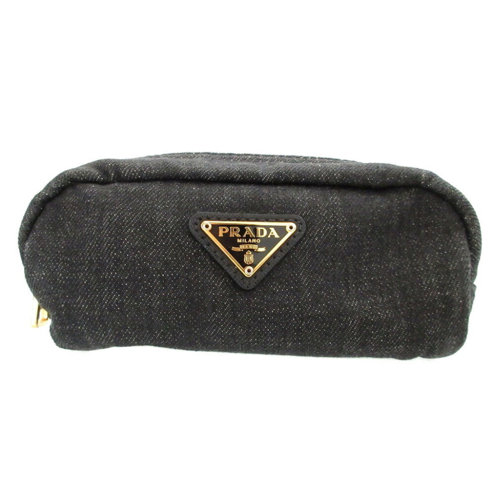 Prada Triangle Plate Denim Black Pouch 0484PRADA - Picture 1 of 8
